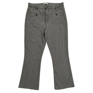 LOFT The Kick Crop Jeans Gray Wash Size 8 Flare Leg Pockets Button Fly 329